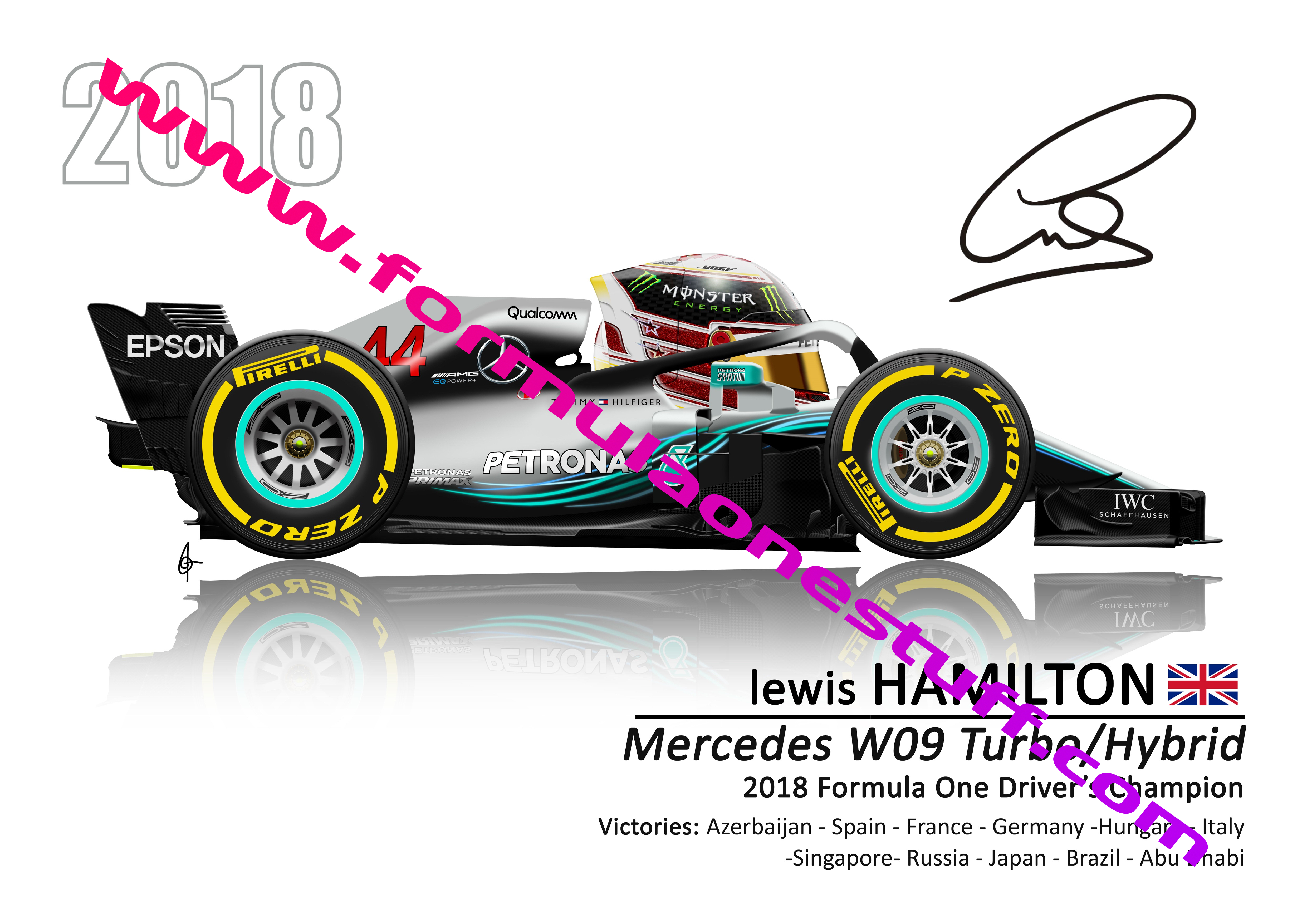 Signed Hamilton Toonz print. Limited-edition A3 cartoon artwork autographed by Lewis Hamilton.